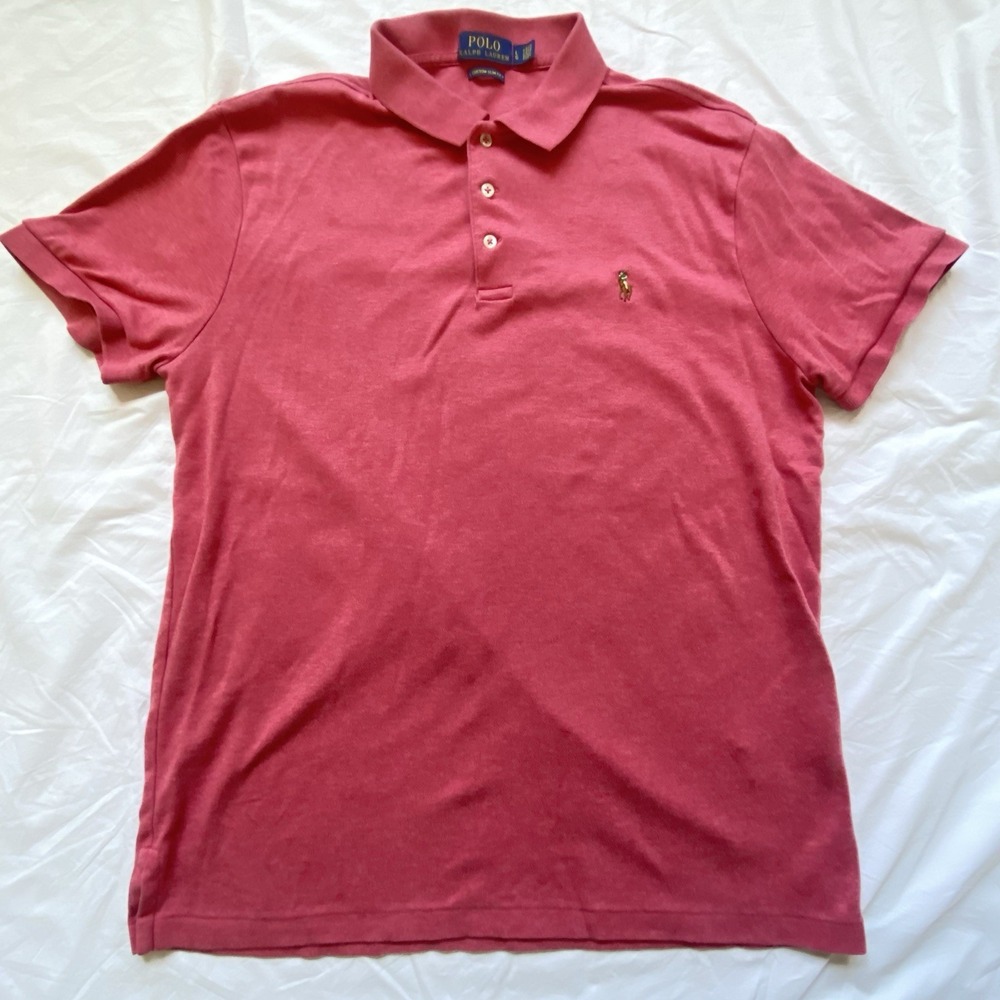 Polo Ralph Lauren Custom Slim Fit Polo Shirt Men's Large Pink Multicolor Pony
